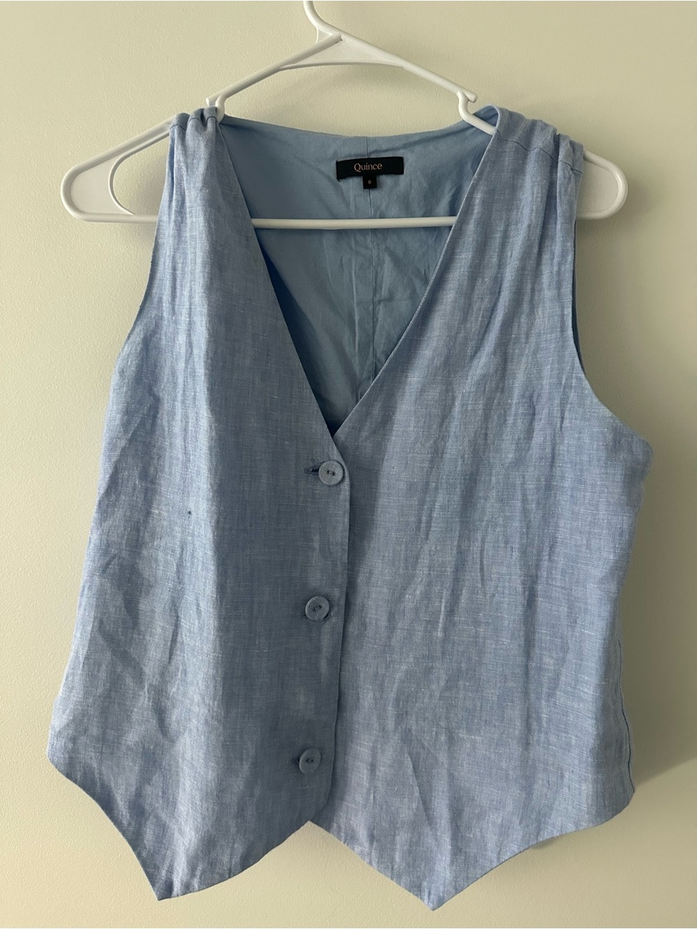 Quince Light Blue Linen Button-Front Women's Vest